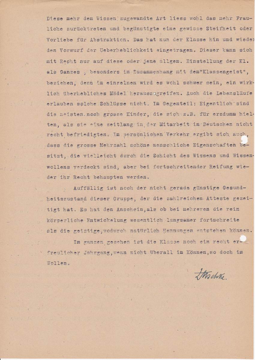 "Allgemeine Charakteristik" von Abiturientinnen der Elisabethschule von 1944