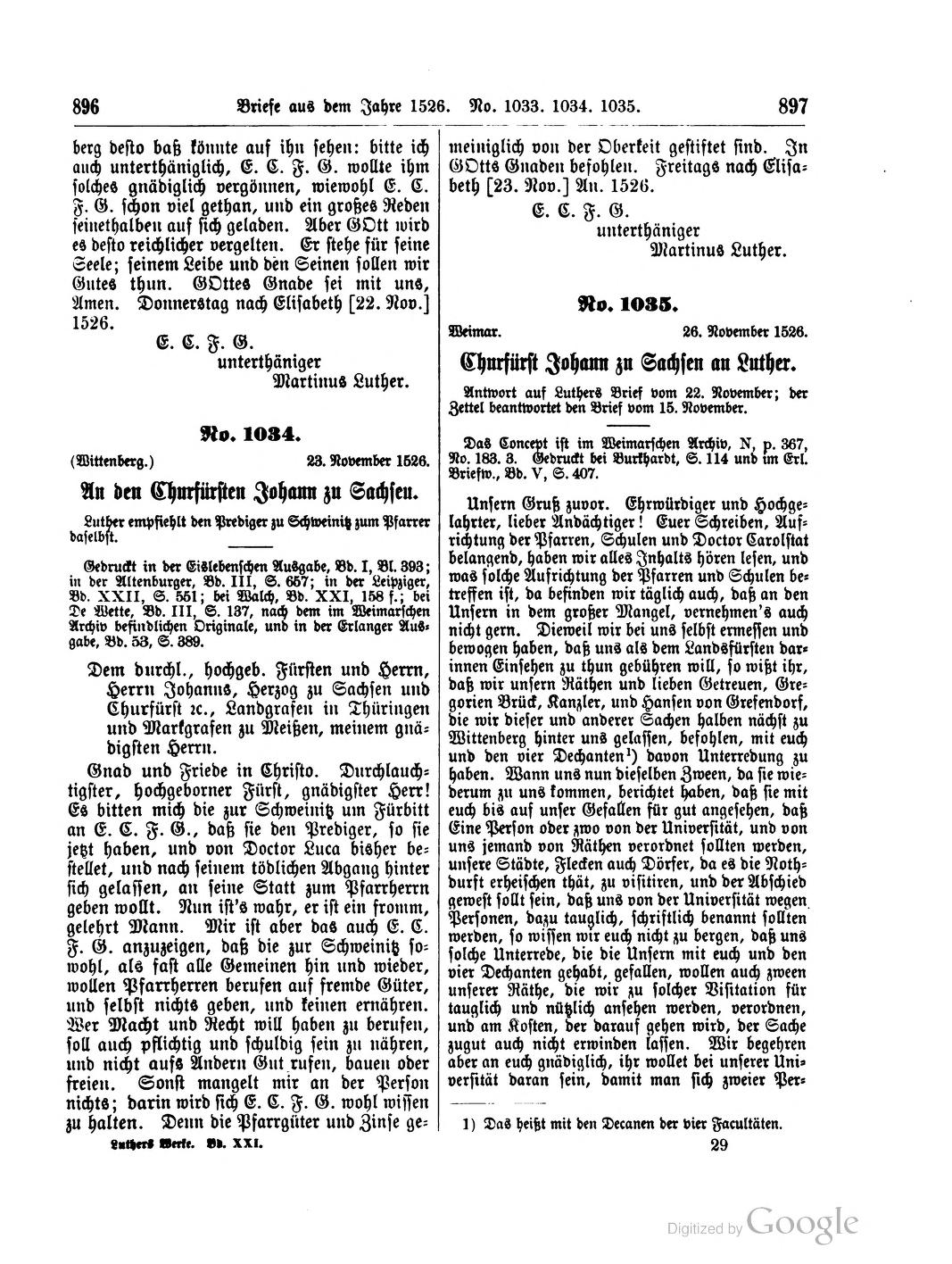 Kurfürst Johann von Sachsen an Martin Luther zur Einführung obrigkeitlicher Visitationen, 26. November 1526 