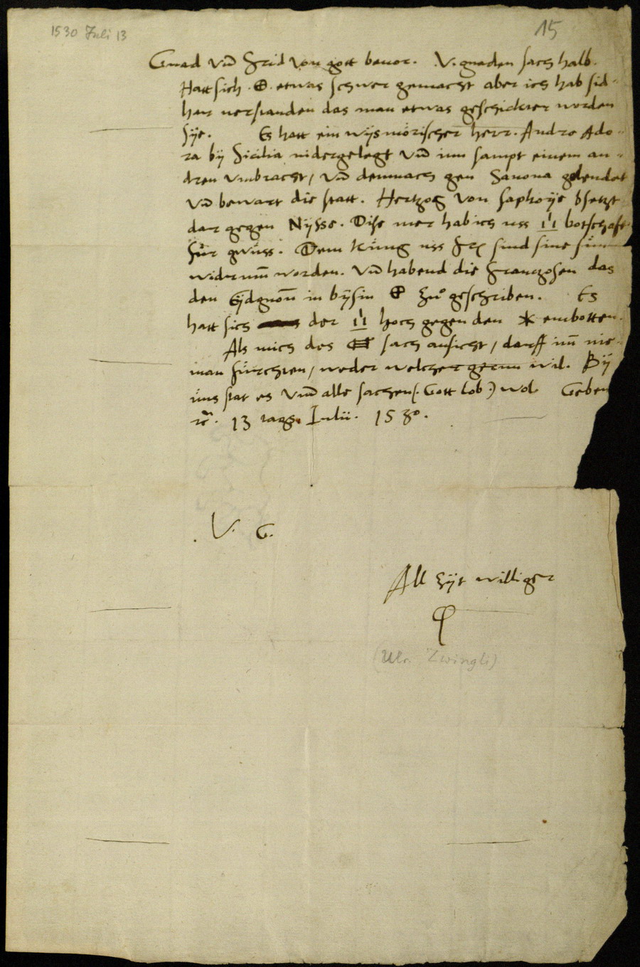 Zwingli an Landgraf Philipp, 13. Juli 1530