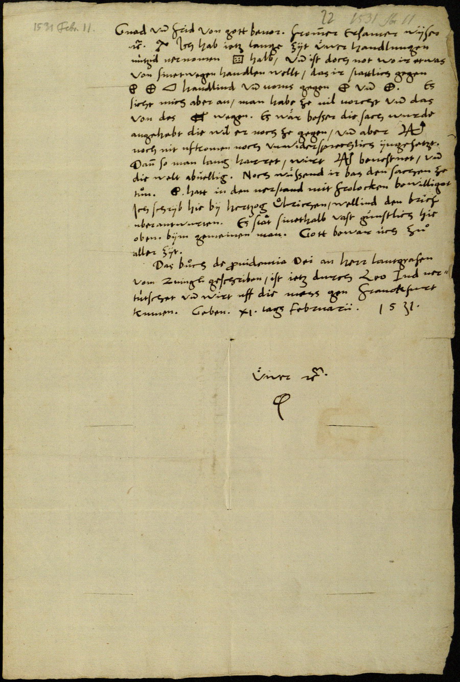 Zwingli an Landgraf Philipp, 11. Februar 1531