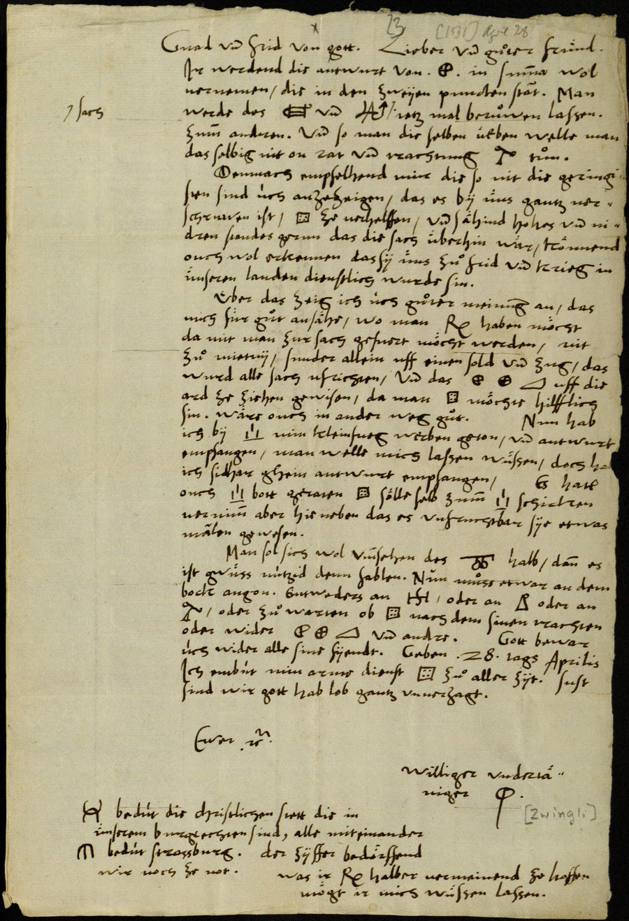 Zwingli an Landgraf Philipp, 28. April 1531