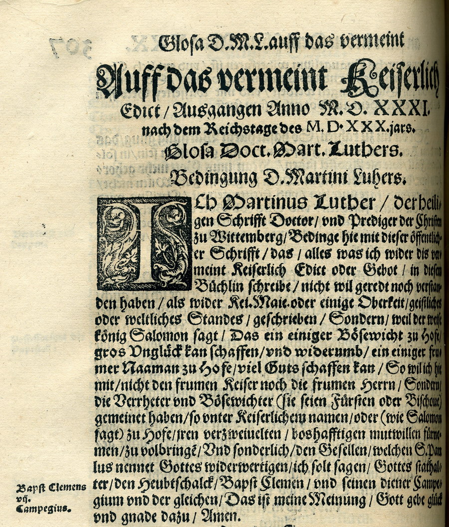 Martin Luther als der Johannes Hus geweissagte und von Gott berufene Erneuerer der Kirche, 1531 