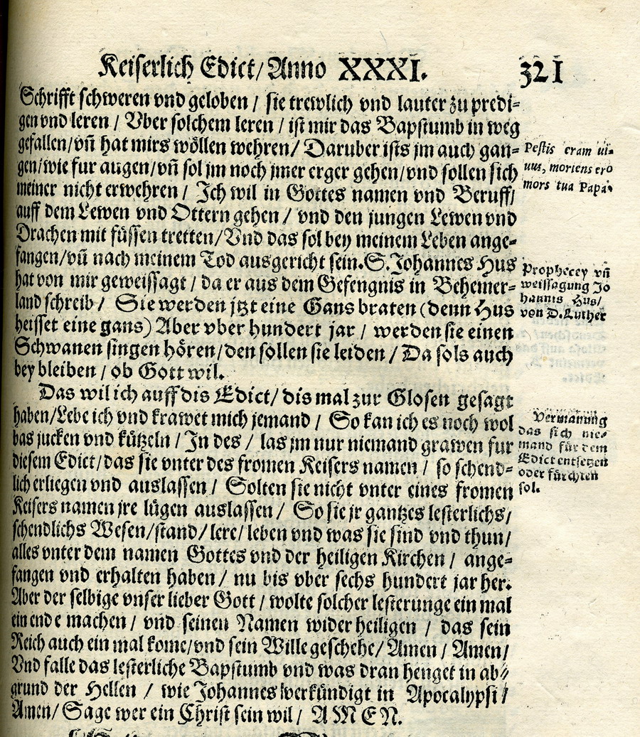 Martin Luther als der Johannes Hus geweissagte und von Gott berufene Erneuerer der Kirche, 1531 