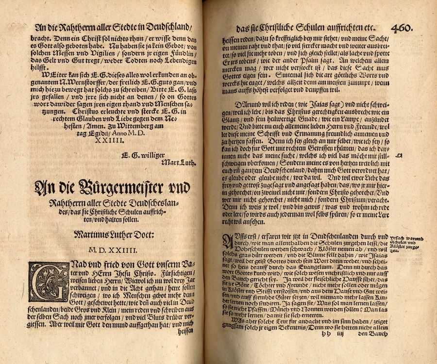 Luther, Ratsherrenschrift 1524 "Der Deutschen Geschichte und Sprüche weiß niemand" [Druckfassung Jena 1555]