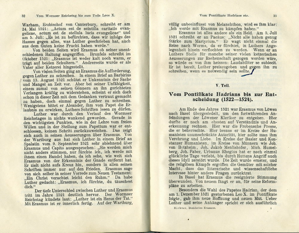 Max Richter, Desiderius Erasmus und seine Stellung zu Luther auf Grund ihrer Schriften, Leipzig 1907