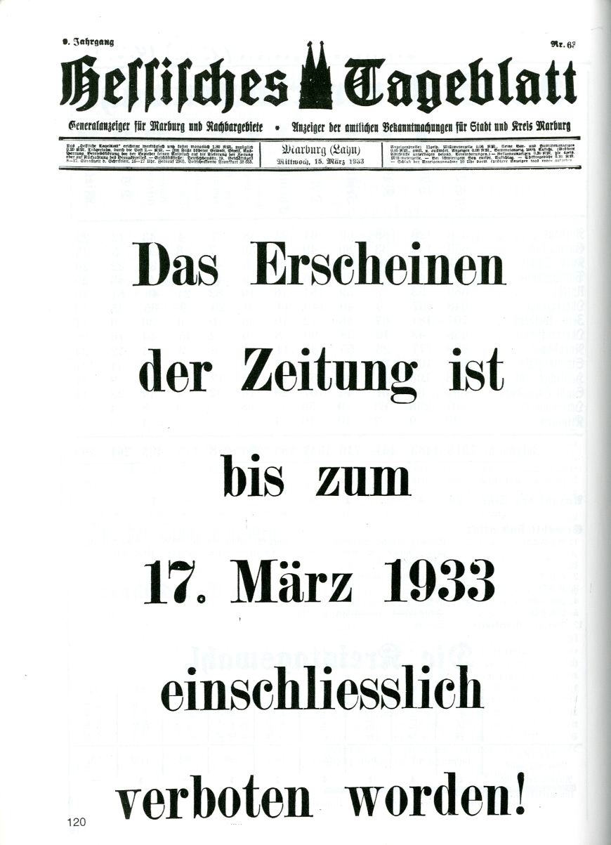 Artikel des HT betr. Erscheinungsverbot des Hessischen Tageblatts vom 15. März 1933