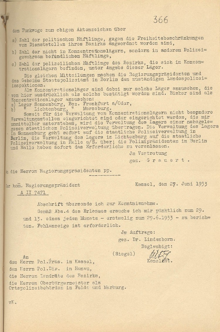 Mitteilung über die Vollstreckung der Schutzhaft