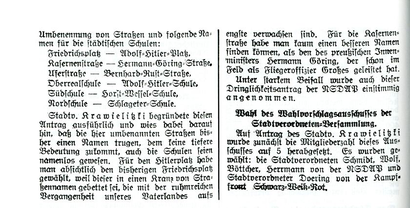 Artikel der OZ betr. erste Stadtverordneten-Versammlung vom 04. April 1933