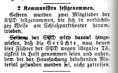 Artikel der OZ betr. Festnahme von Kommunisten vom 02. März 1933