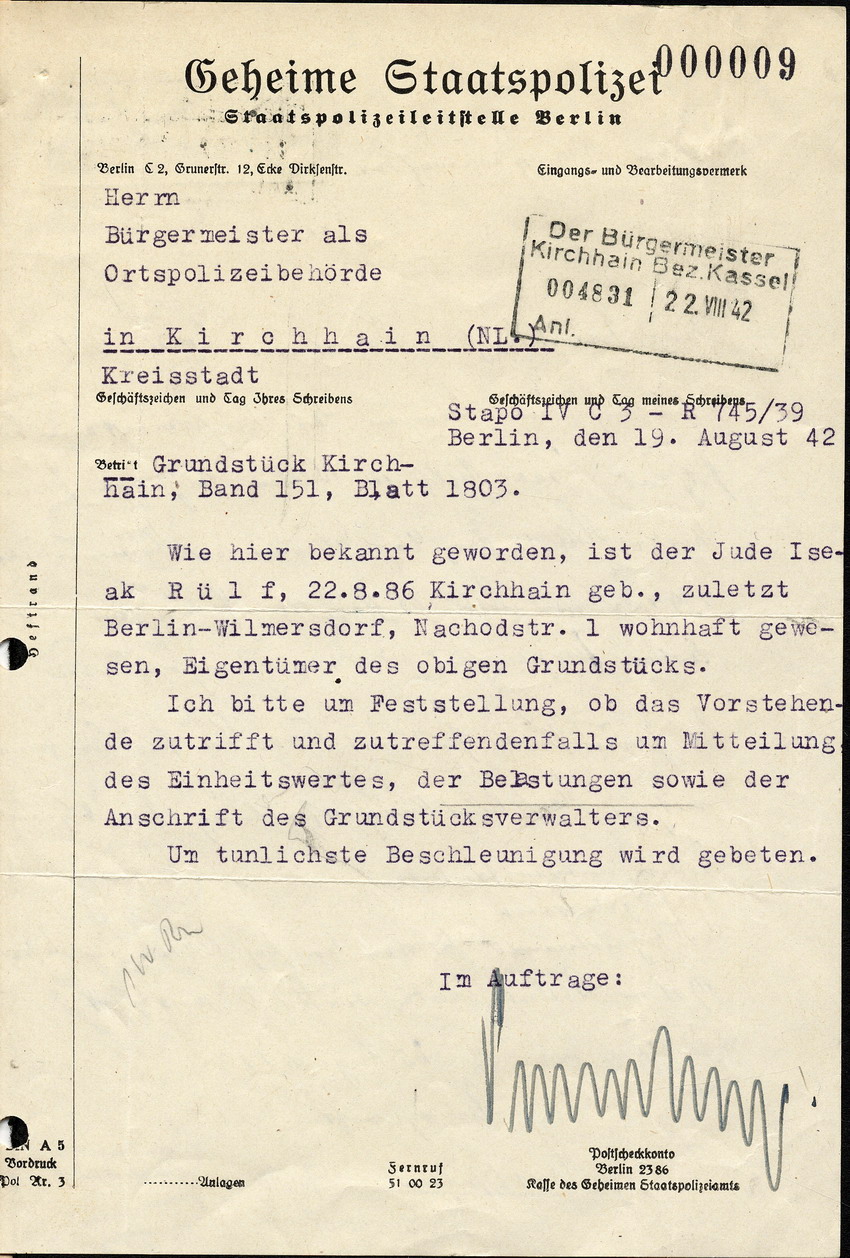 330 Kirchhain 2613: Verkauf jüdischer Grundstücke 1942 -1946 330 Kirchhain 2613: Verkauf jüdischer Grundstücke 1942 -1946