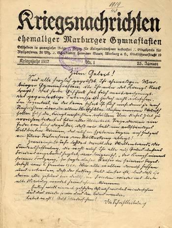 Kriegsnachrichten Marburger Gymnasiasten Kriegsnachrichten Marburger Gymnasiasten