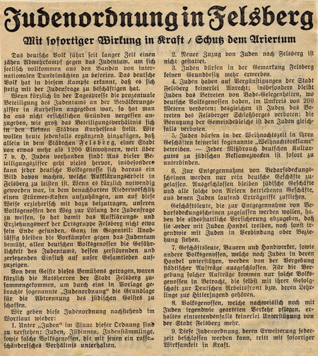 Diskriminierung jüdischer Mitbürger nach den Nürnberger Gesetzen Diskriminierung jüdischer Mitbürger nach den Nürnberger Gesetzen