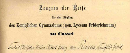 Abiturdokumente Prinz Wilhelms von Preußen
