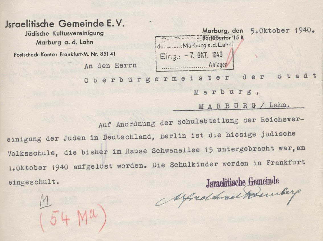 Das Schicksal der israelitischen Schule Marburg und des Lehrers Salomon Pfifferling 1938 - 1940 Das Schicksal der israelitischen Schule Marburg und des Lehrers Salomon Pfifferling 1938 - 1940