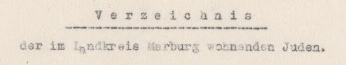 Marburger Judenliste 1939 Marburger Judenliste 1939